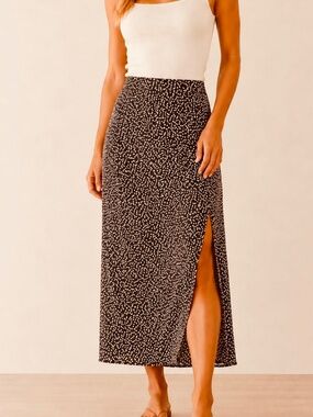 cotton candy floral midi skirt black and ivory side slit flowy boho size m